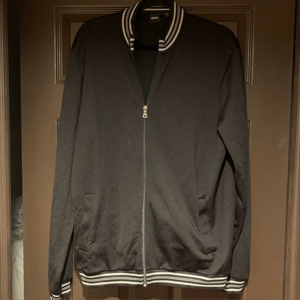 Boss Mens Black Jacket with knit trim Poly blend M